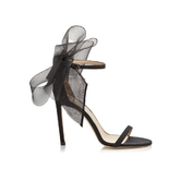 Asymmetric Bow Embellished Satin High Heel Sandals