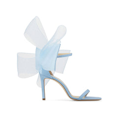 Asymmetric Bow Embellished Satin Mid Heel Sandals