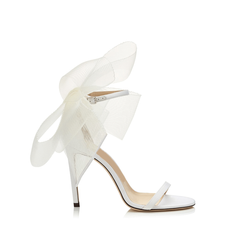 Asymmetric Bow Embellished Satin High Heel Sandals