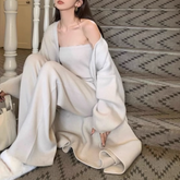 Knitwear Tube Top And Wide Leg Pants And Cardigan