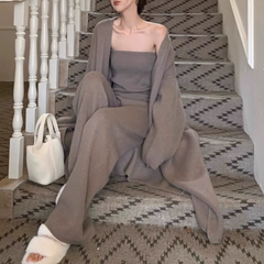 Knitwear Tube Top And Wide Leg Pants And Cardigan