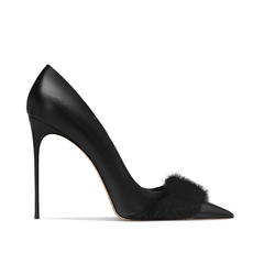 Fur Embellished High Heel Pumps - 10cm