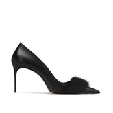 Fur Embellished Mid Heel Pumps - 6cm