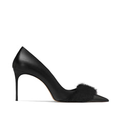 Fur Embellished Mid Heel Pumps - 6cm