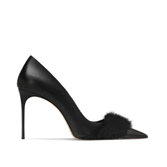 Fur Embellished Mid Heel Pumps - 8cm