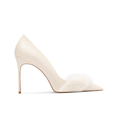 Fur Embellished Mid Heel Pumps - 8cm