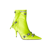 Studded And Buckled Leather Ankle Boots