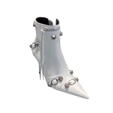 Studded And Buckled Leather Ankle Boots