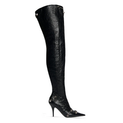 Studded And Buckled Leather Over The Knee Boots -