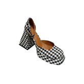 Checkered Plaid Block Heel Sandals