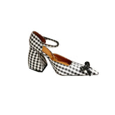 Checkered Plaid Block Heel Sandals