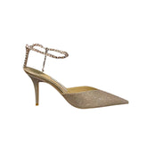 Ankle Diamante Glitter Mid Heel Sandals - 8cm