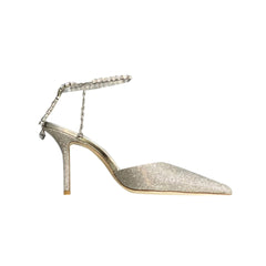 Ankle Diamante Glitter Mid Heel Sandals - 8cm