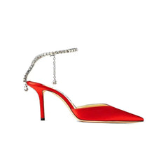 Ankle Diamante Satin Mid Heel Sandals - 6cm