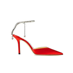 Ankle Diamante Satin Mid Heel Sandals - 8cm