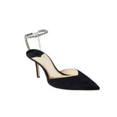 Ankle Diamante Suede Mid Heel Sandals - 6cm