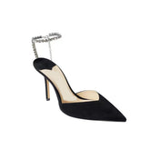 Ankle Diamante Suede Mid Heel Sandals - 8cm