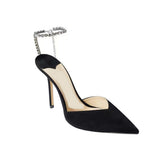 Ankle Diamante Suede High Heel Sandals - 10cm