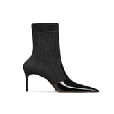 Knit And Patent Leather Ankle Boots - 6cm