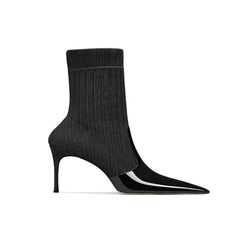 Knit And Patent Leather Ankle Boots - 6cm