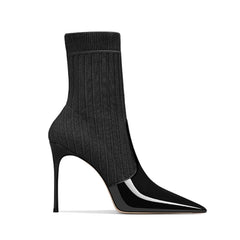 Knit And Patent Leather Ankle Boots - 8cm