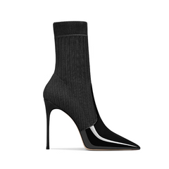 Knit And Patent Leather Ankle Boots - 10cm