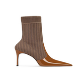 Knit And Patent Leather Ankle Boots - 6cm