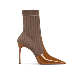 Knit And Patent Leather Ankle Boots - 8cm