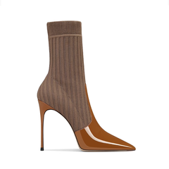 Knit And Patent Leather Ankle Boots - 10cm