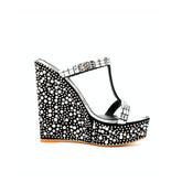 Diamante Wedged Heel Mules Sandals