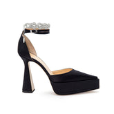 Diamante Ankle Strap High Heel Platform Sandals