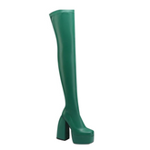 Block Heel Platform Over The Knee Boots