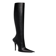 Leather High Heel Knee High Boots
