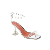 Diamante PVC Mid Heel Naked Sandals - 7cm