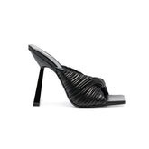 Fold Detailed Leather High Heel Mules Sandals - 9c