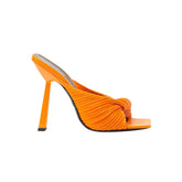 Fold Detailed Leather High Heel Mules Sandals - 9c