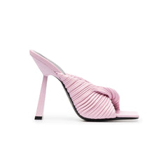 Fold Detailed Leather High Heel Mules Sandals - 9c