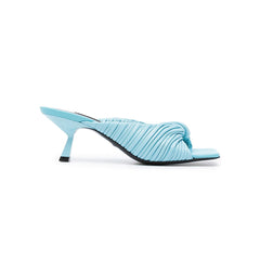 Fold Detailed Leather Mid Heel Mules Sandals - 6cm