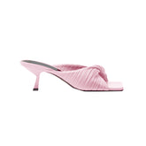 Fold Detailed Leather Mid Heel Mules Sandals - 6cm