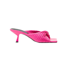 Fold Detailed Leather Mid Heel Mules Sandals - 6cm