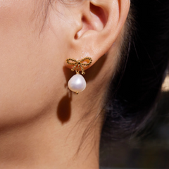 Bow And Pearl Earrings - Pair