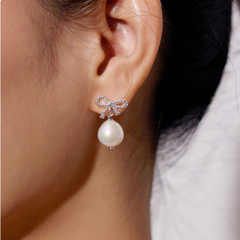 Bow And Pearl Earrings - Pair