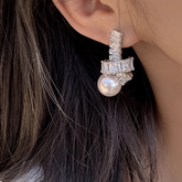 Diamante And Pearl Earrings - Pair