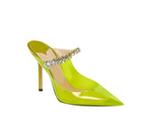 Diamante PVC High Heel Mules Sandals