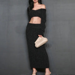 Off-Shoulder Cropped Knitwear Sweater And Knitwear