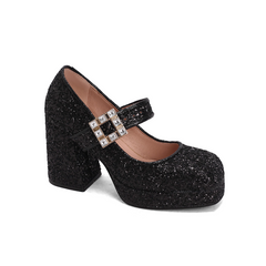 Glitter Block Heel Pumps