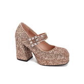 Glitter Block Heel Pumps