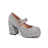 Glitter Block Heel Pumps