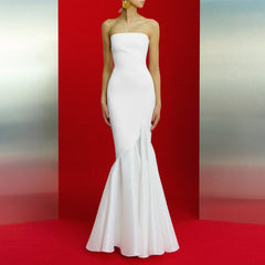 Ruffled Hem Tube Evening Dress Gown