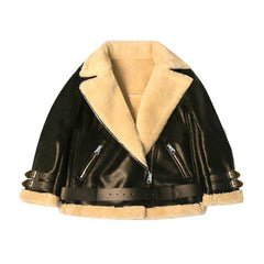 Oversized Shearling Biker Jacket Coat